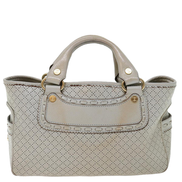 CELINE Hand Bag Leather Gray Auth 70597