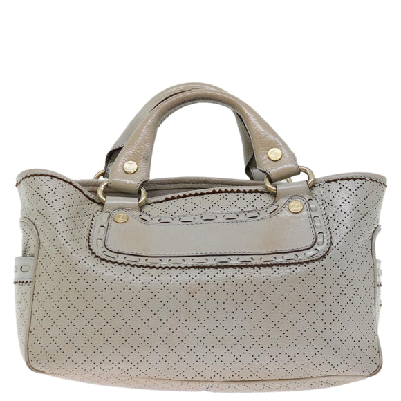 CELINE Hand Bag Leather Gray Auth 70597