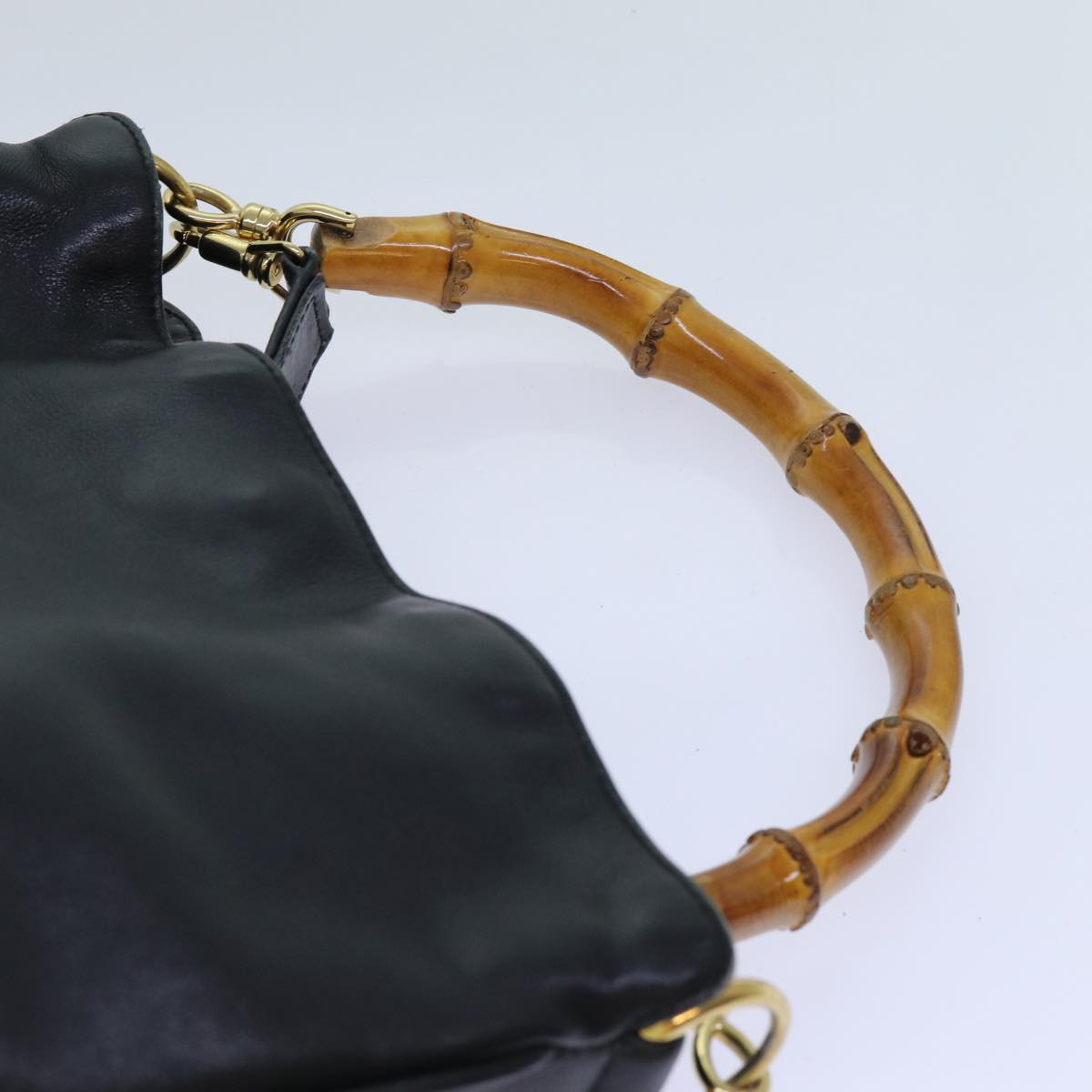 GUCCI Bamboo Shoulder Bag Leather 2way Black Auth 70623