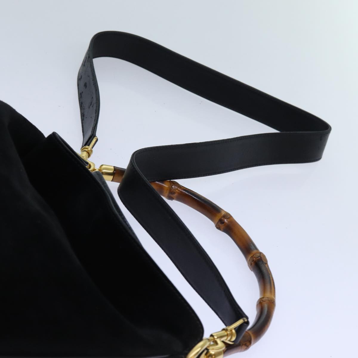 GUCCI Bamboo Shoulder Bag Suede 2way Black Auth 70624