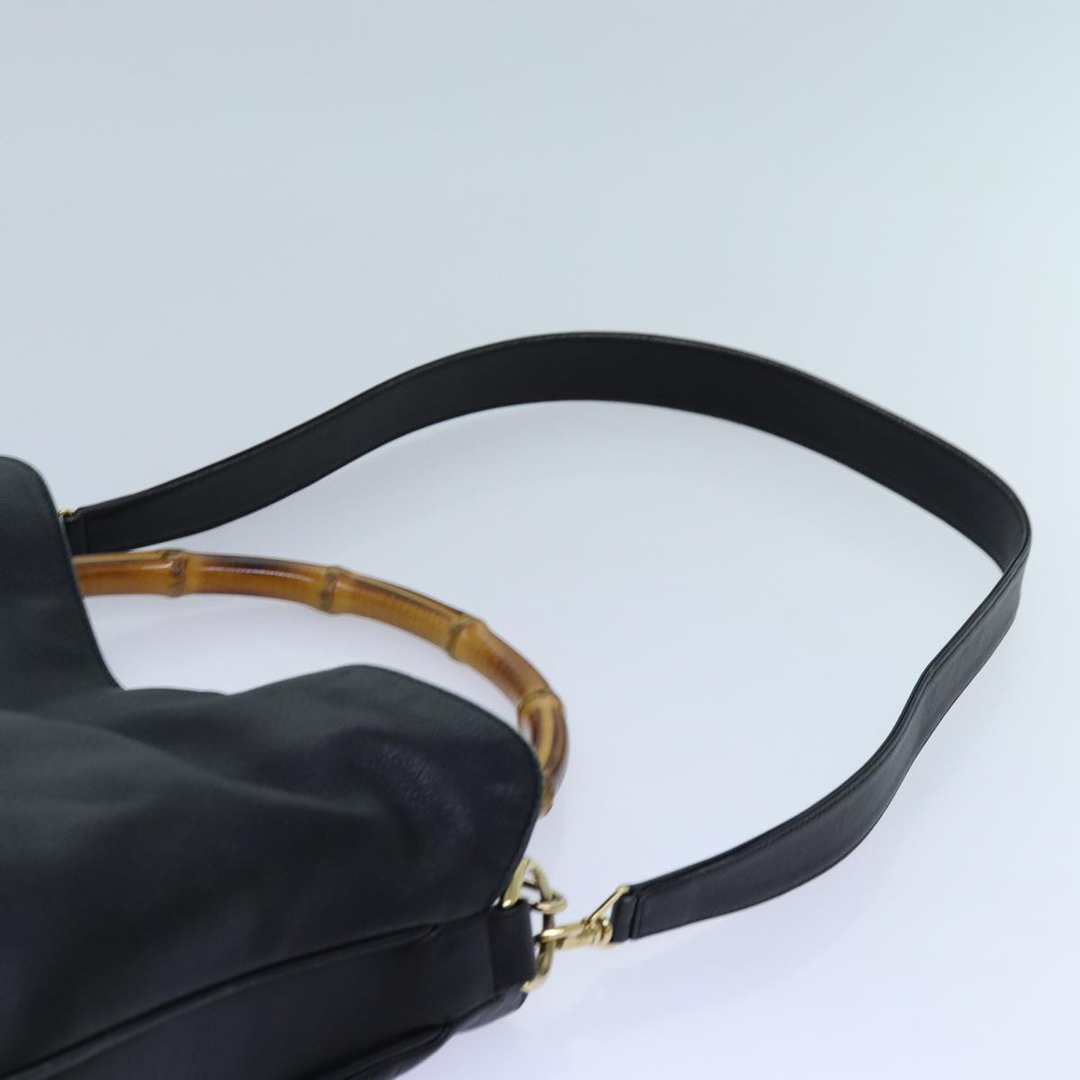 GUCCI Bamboo Shoulder Bag Leather 2way Black 001 1577 Auth 70626