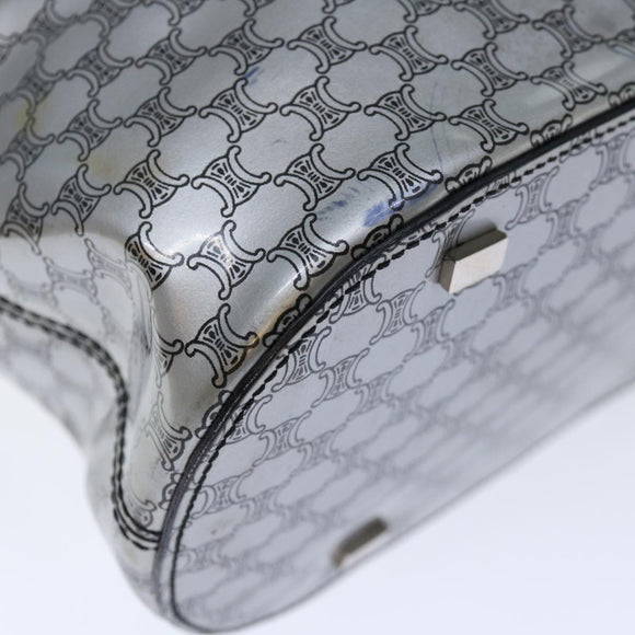 CELINE Macadam Canvas Tote Bag Enamel Silver Black Auth 70632