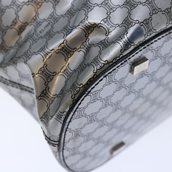 CELINE Macadam Canvas Tote Bag Enamel Silver Black Auth 70632