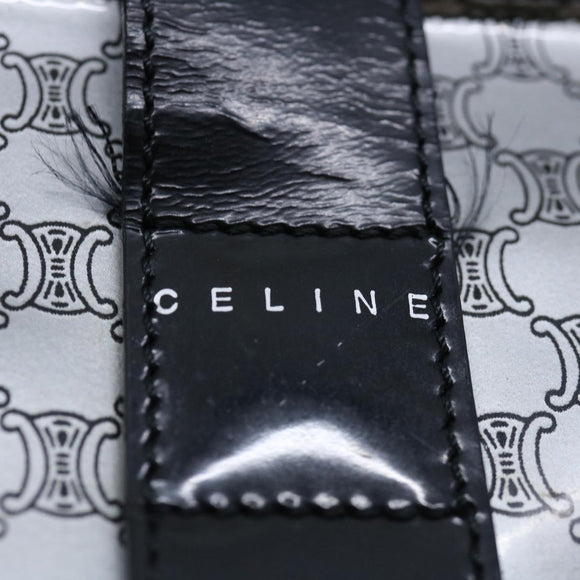 CELINE Macadam Canvas Tote Bag Enamel Silver Black Auth 70632