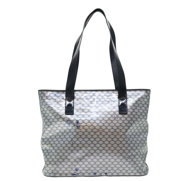 CELINE Macadam Canvas Tote Bag Enamel Silver Black Auth 70632