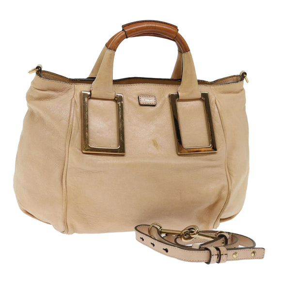 Chloe Etel Hand Bag Leather 2way Beige Auth 70646