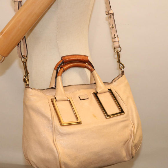 Chloe Etel Hand Bag Leather 2way Beige Auth 70646