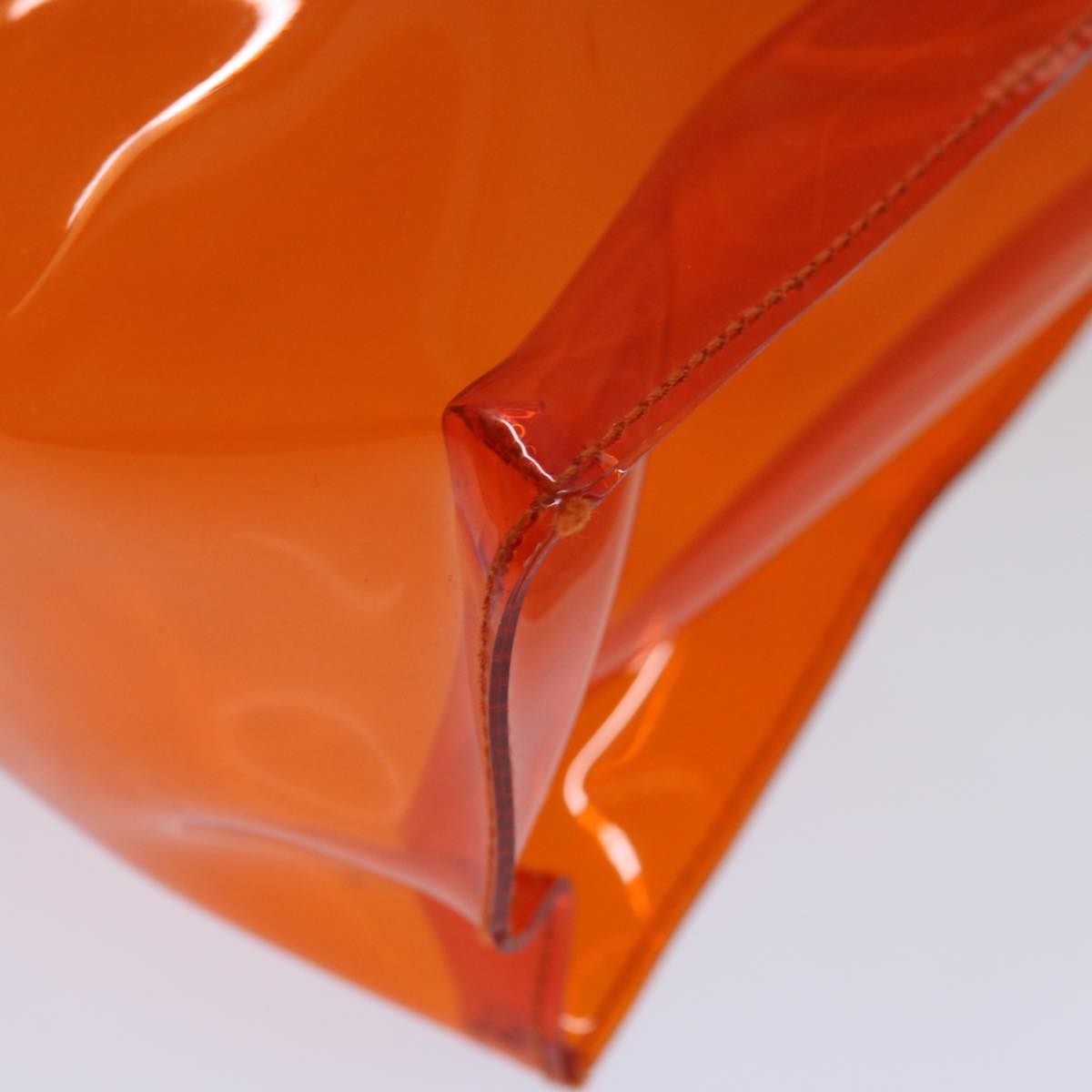 HERMES Vinyl Kelly Hand Bag Vinyl Orange Auth 70650