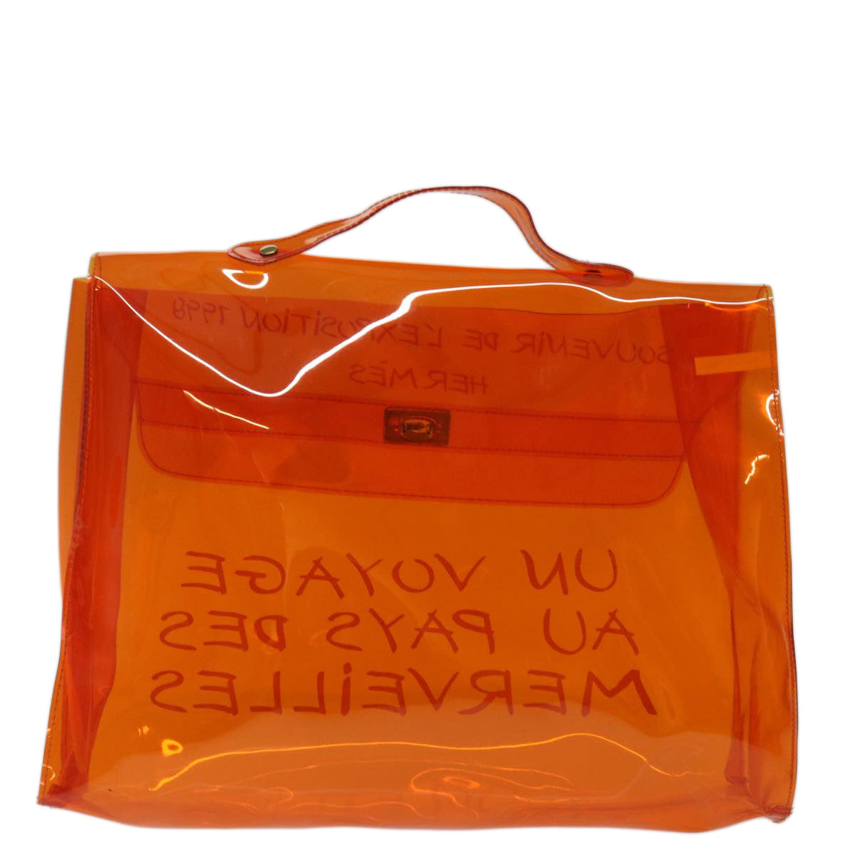 HERMES Vinyl Kelly Hand Bag Vinyl Orange Auth 70650 - 0