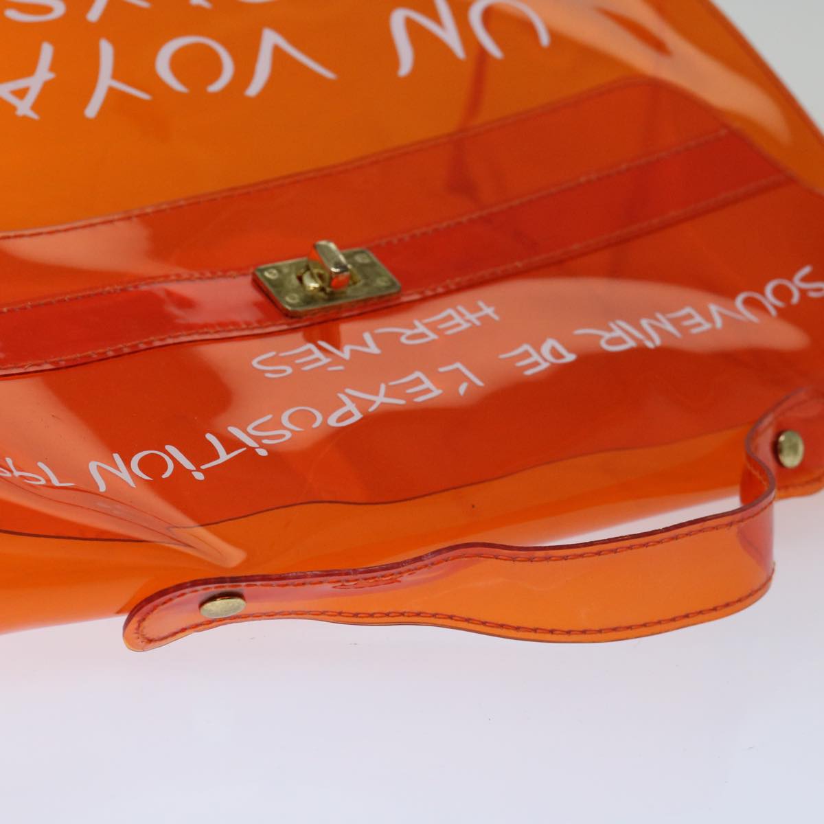 HERMES Vinyl Kelly Hand Bag Vinyl Orange Auth 70650