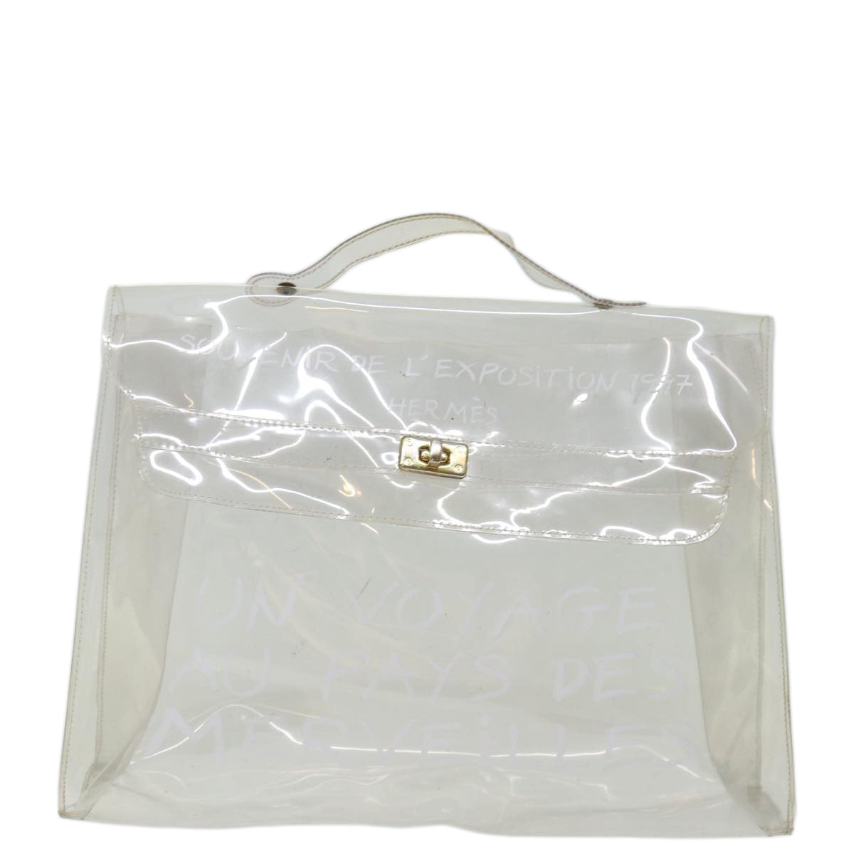 HERMES Vinyl Kelly Hand Bag Vinyl Clear Auth 70651