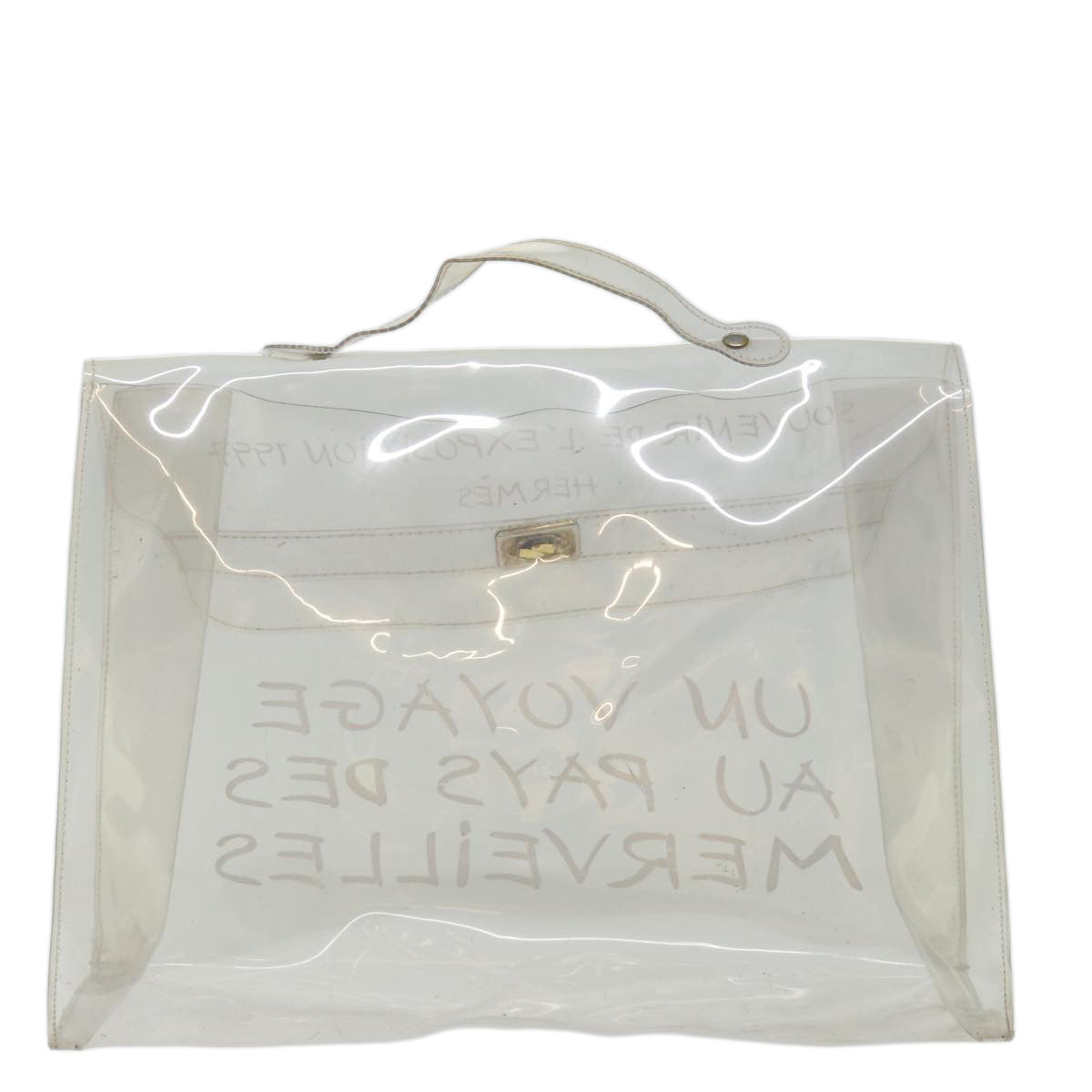 HERMES Vinyl Kelly Hand Bag Vinyl Clear Auth 70651