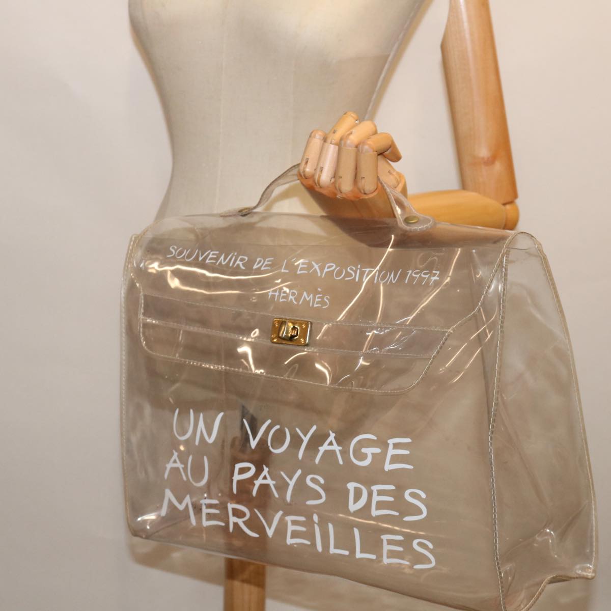 HERMES Vinyl Kelly Hand Bag Vinyl Clear Auth 70652