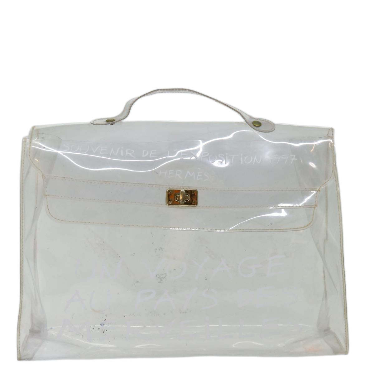 HERMES Vinyl Kelly Hand Bag Vinyl Clear Auth 70652