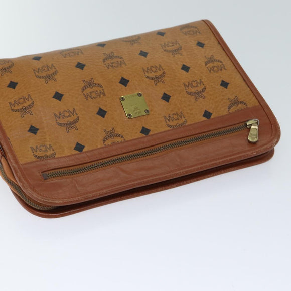 MCM Vicetos Logogram Clutch Bag PVC Leather White Auth 70659