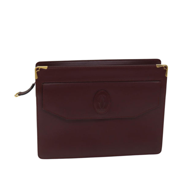 CARTIER Clutch Bag Leather Bordeaux Auth 70664