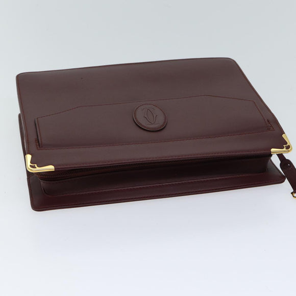 CARTIER Clutch Bag Leather Bordeaux Auth 70664