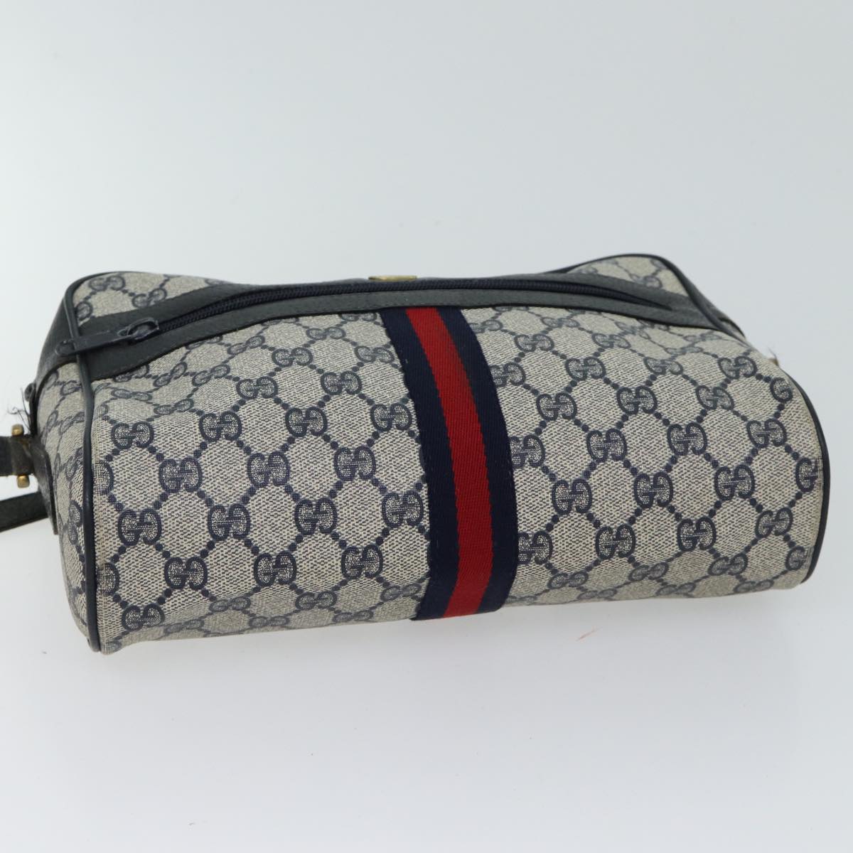 GUCCI GG Canvas Sherry Line Shoulder Bag PVC Navy Red Auth 70669