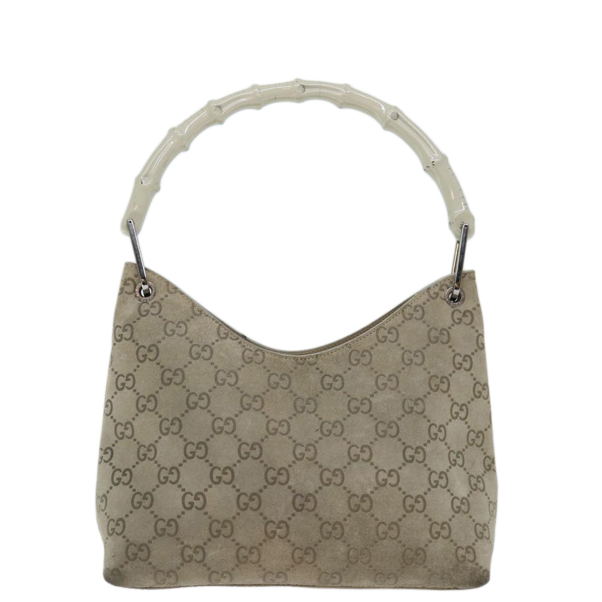 GUCCI GG Canvas Bamboo Shoulder Bag Gray Auth 70672 - 0