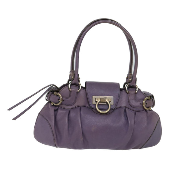 Salvatore Ferragamo Gancini Hand Bag Leather Purple Auth 70676