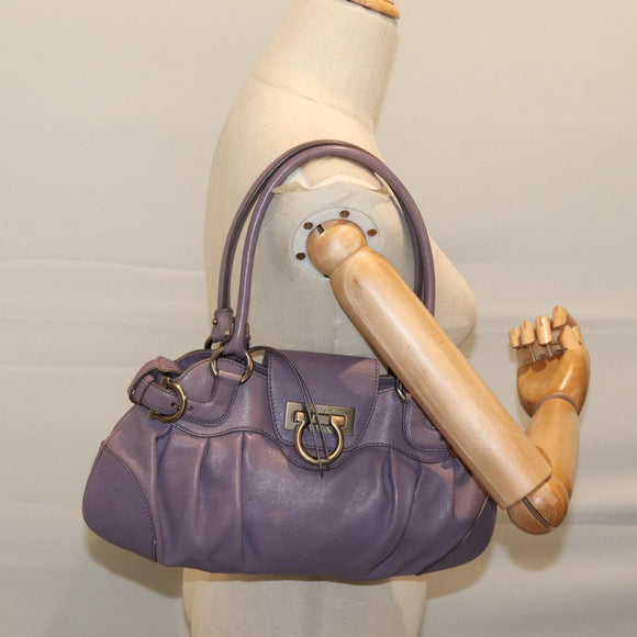 Salvatore Ferragamo Gancini Hand Bag Leather Purple Auth 70676