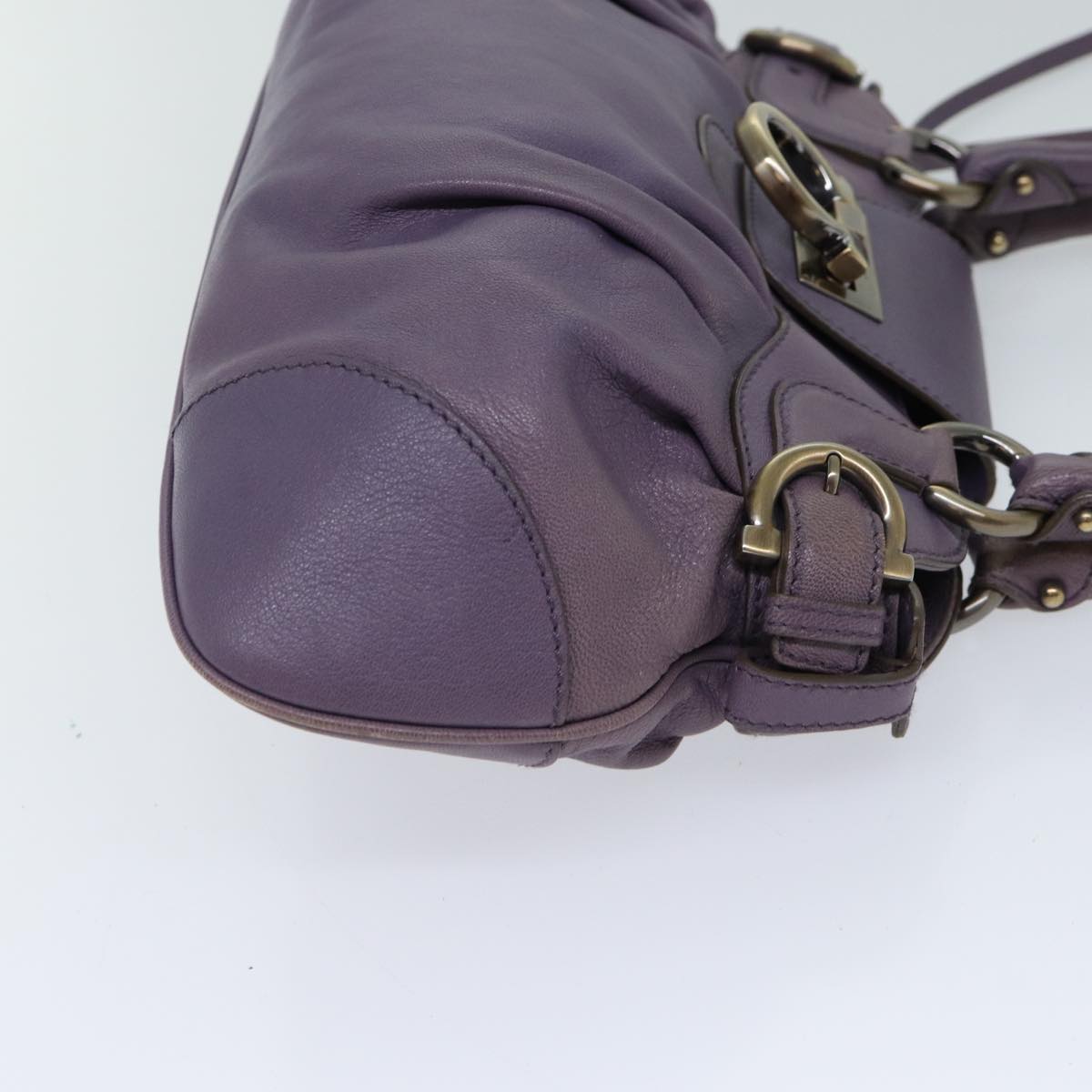 Salvatore Ferragamo Gancini Hand Bag Leather Purple Auth 70676