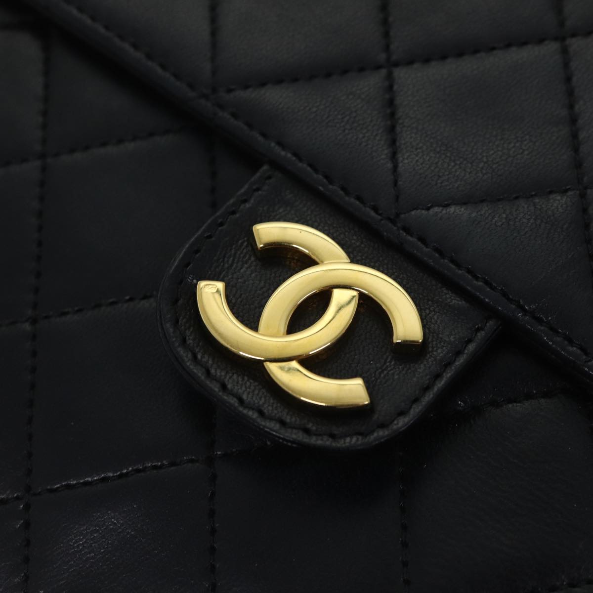 CHANEL Matelasse Chain Shoulder Bag Lamb Skin Black CC Auth 70695