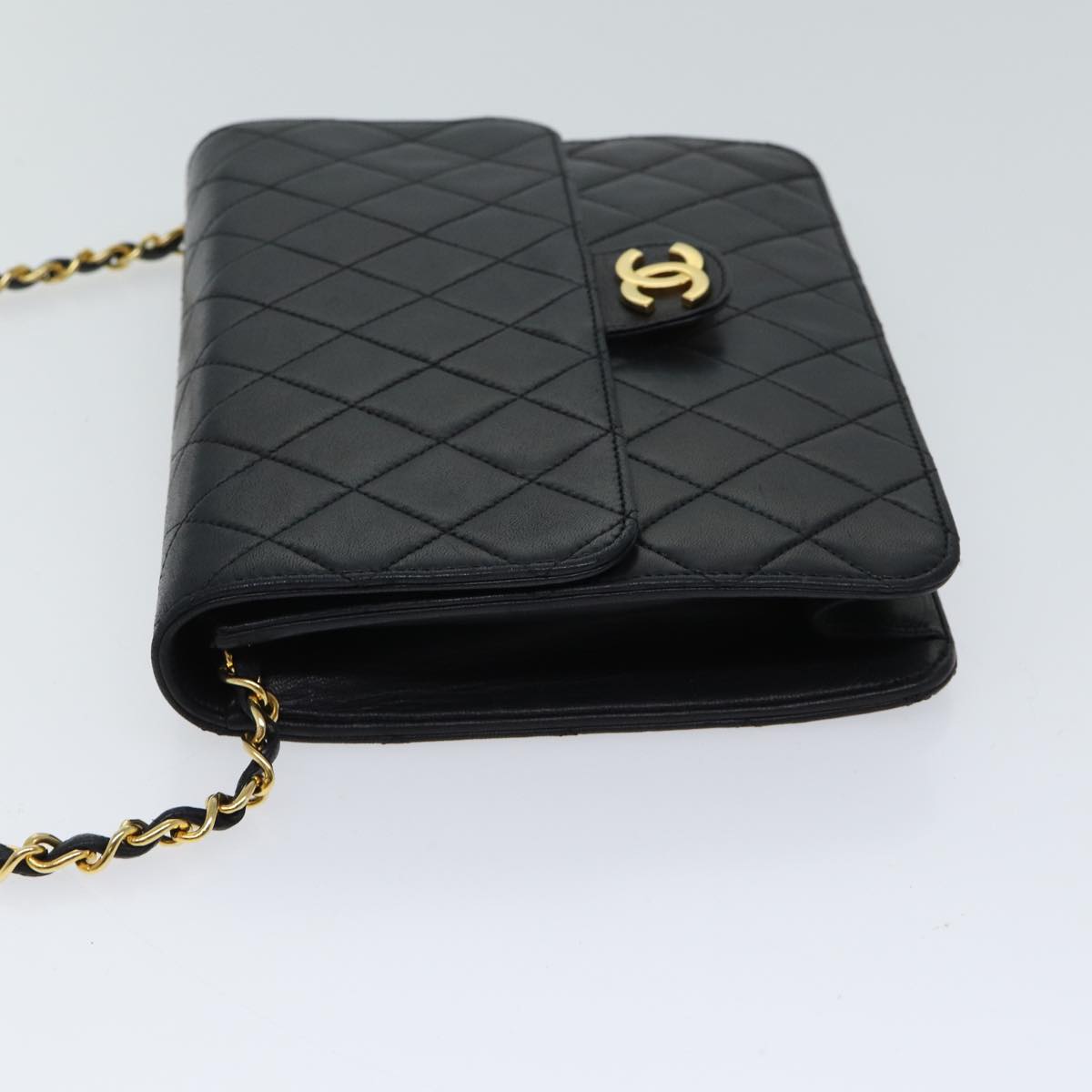 CHANEL Matelasse Chain Shoulder Bag Lamb Skin Black CC Auth 70695