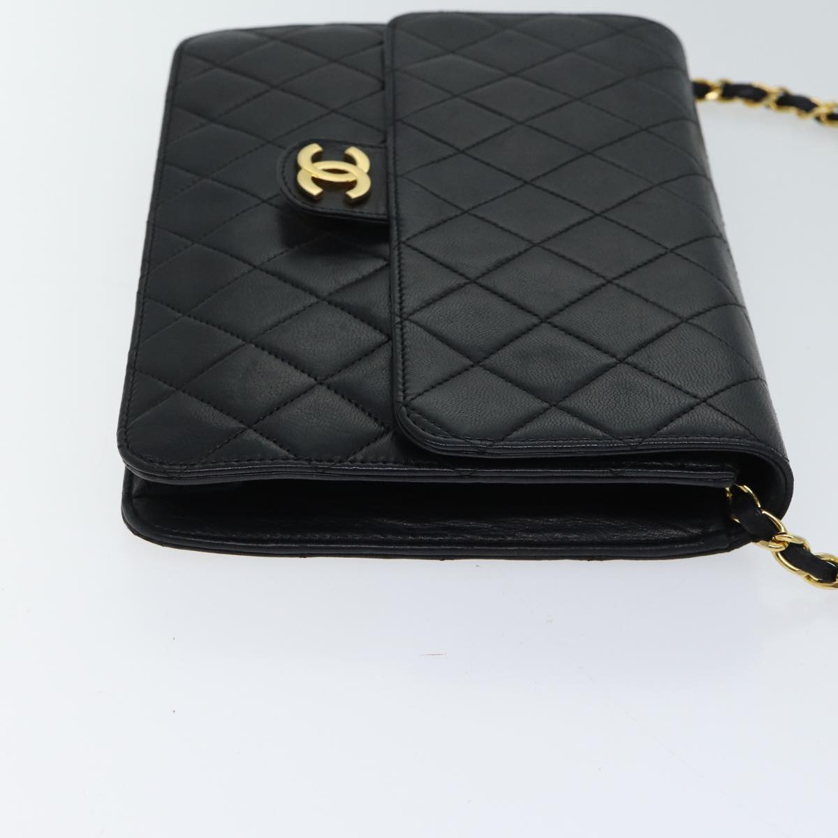 CHANEL Matelasse Chain Shoulder Bag Lamb Skin Black CC Auth 70695