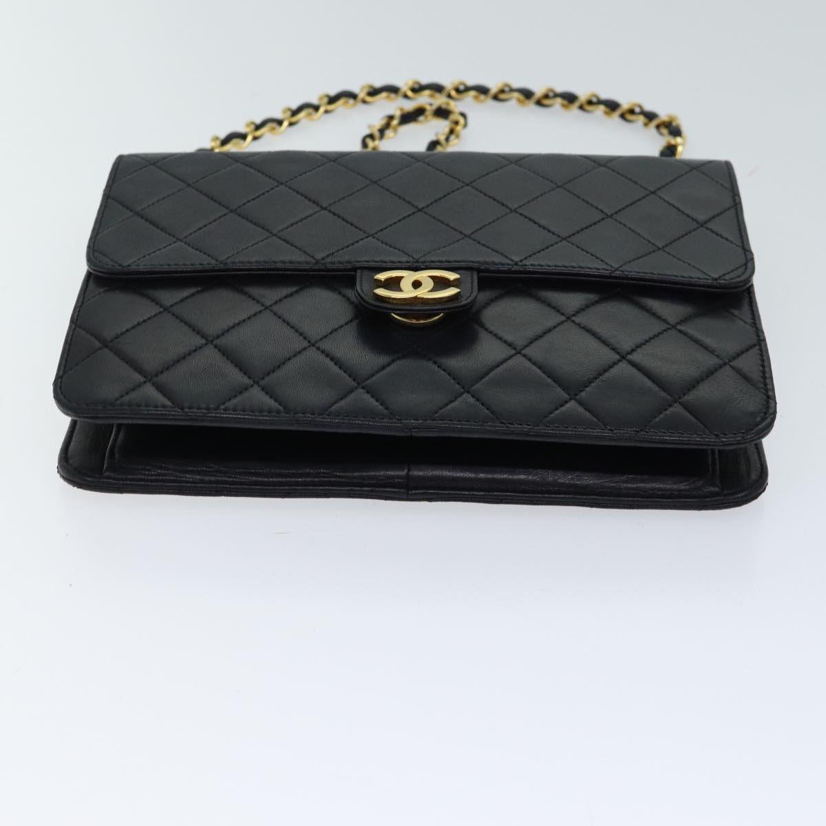 CHANEL Matelasse Chain Shoulder Bag Lamb Skin Black CC Auth 70695