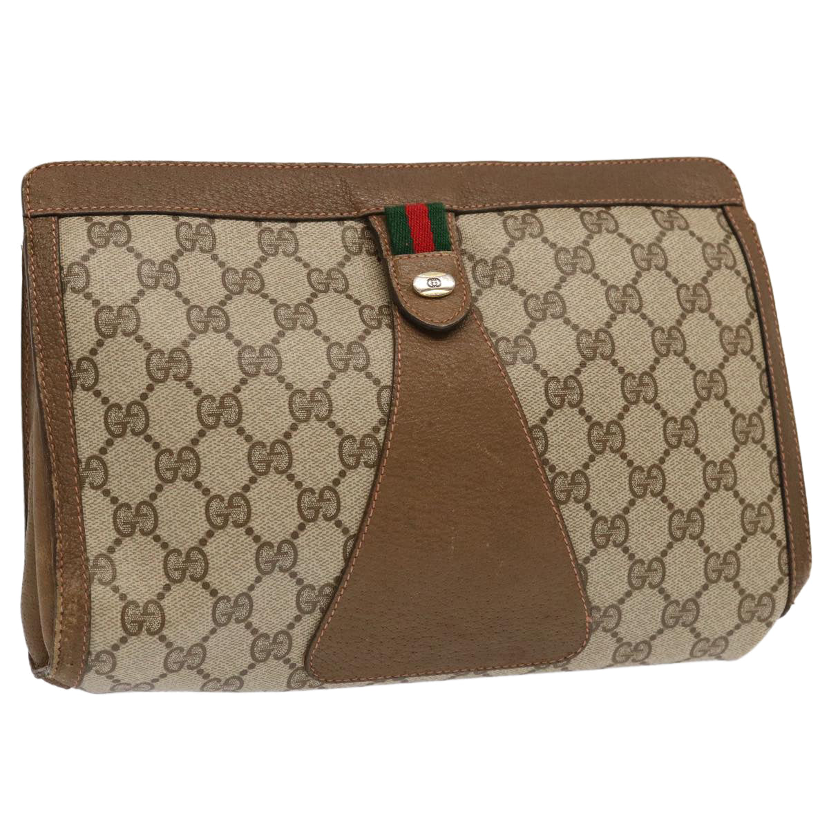 GUCCI GG Supreme Web Sherry Line Clutch Bag PVC Beige Red 89 01 033 Auth 70726