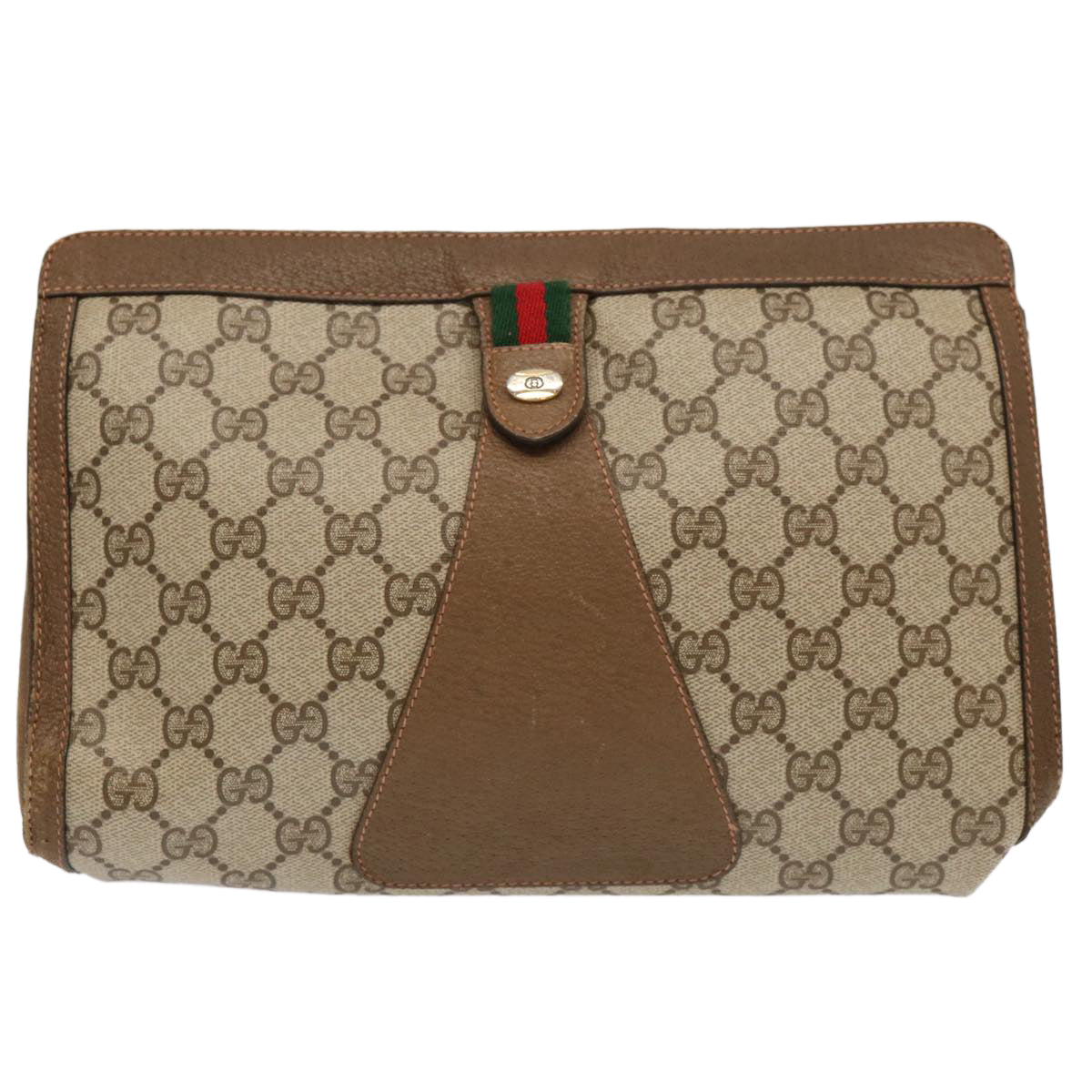 GUCCI GG Supreme Web Sherry Line Clutch Bag PVC Beige Red 89 01 033 Auth 70726