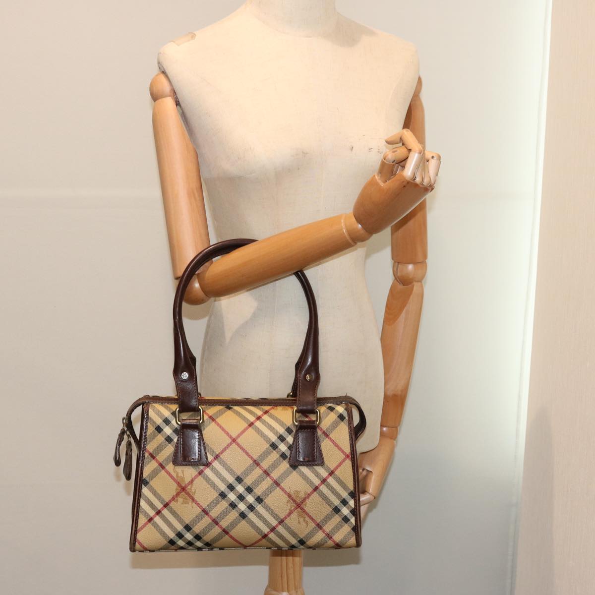 BURBERRY Nova Check Hand Bag PVC Beige Auth 70753