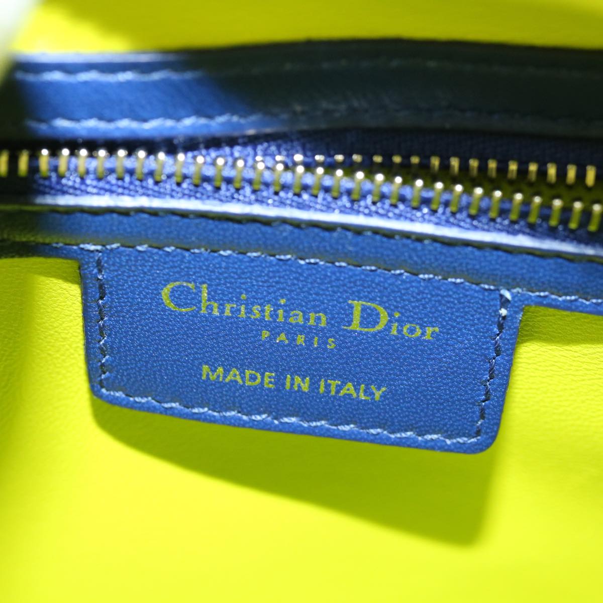 Christian Dior Lady Dior Canage Hand Bag Lamb Skin Blue Pink Auth 70762S