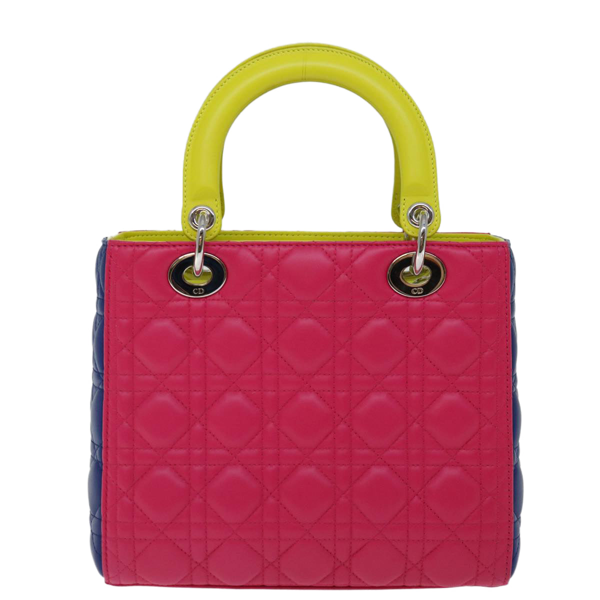 Christian Dior Lady Dior Canage Hand Bag Lamb Skin Blue Pink Auth 70762S - 0