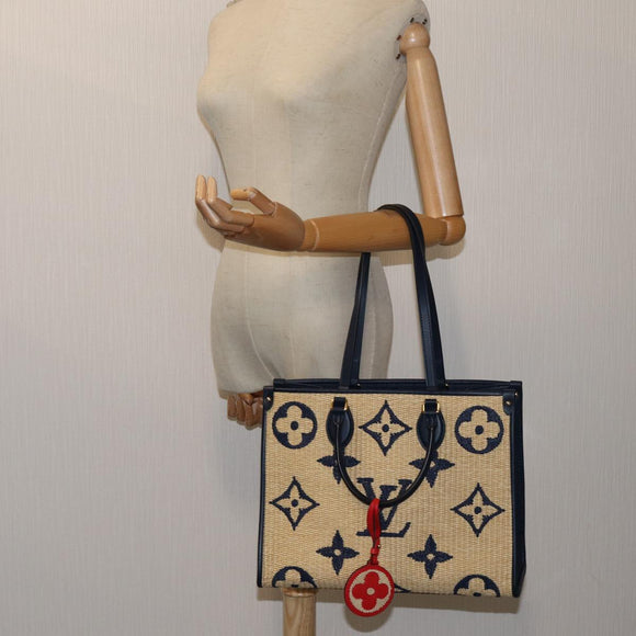 LOUIS VUITTON Monogram Raffia On The Go MM Bag 2way Beige M57723 LV Auth 70773S