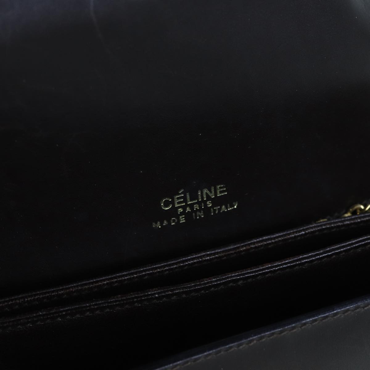 CELINE Shoulder Bag Leather Dark Brown Auth 70802