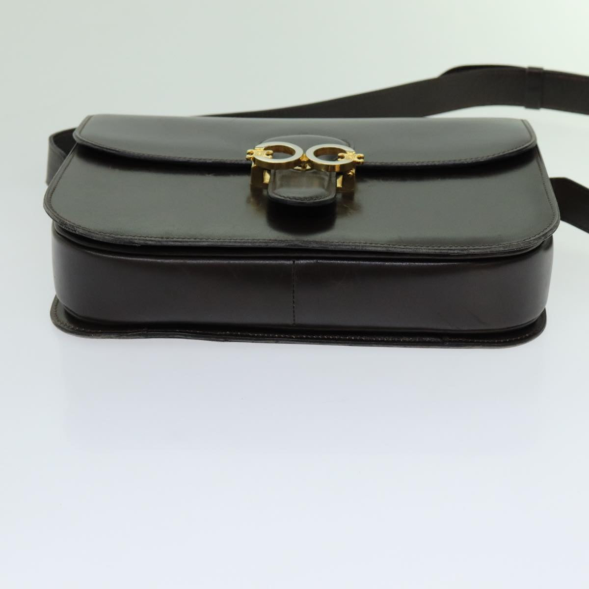 CELINE Shoulder Bag Leather Dark Brown Auth 70802
