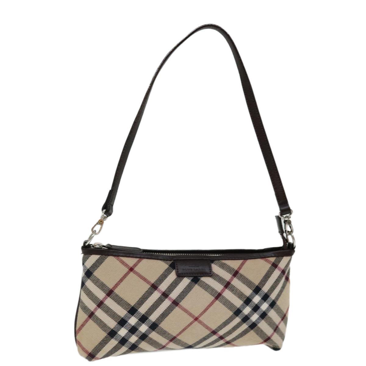 BURBERRY Nova Check Blue Label Shoulder Pouch Canvas Beige Auth 70804