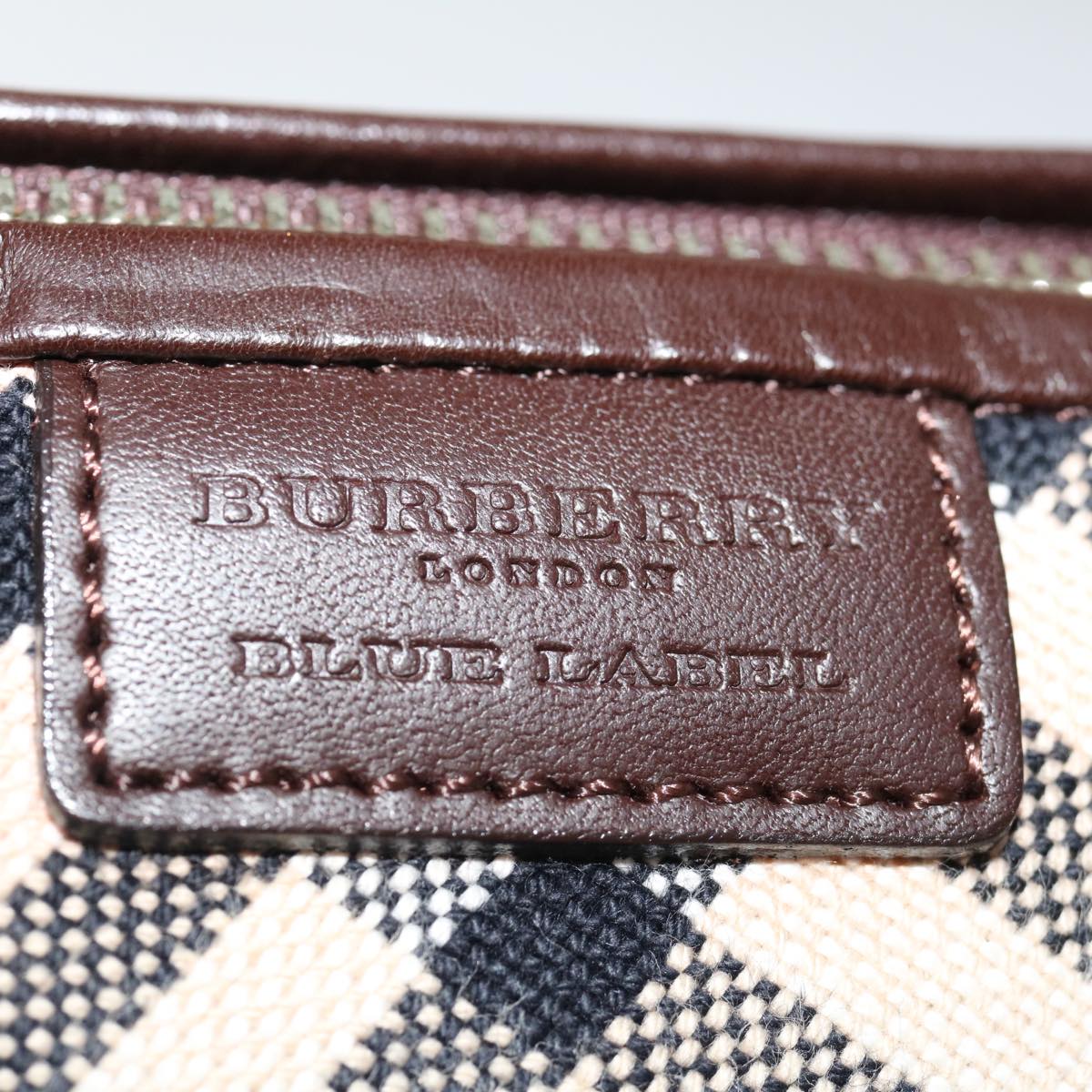 BURBERRY Nova Check Blue Label Shoulder Pouch Canvas Beige Auth 70804