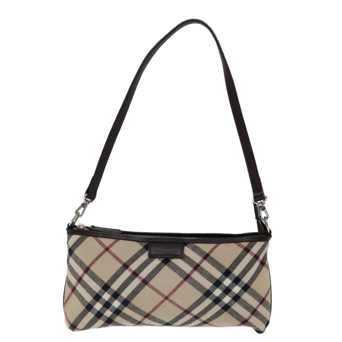 BURBERRY Nova Check Blue Label Shoulder Pouch Canvas Beige Auth 70804