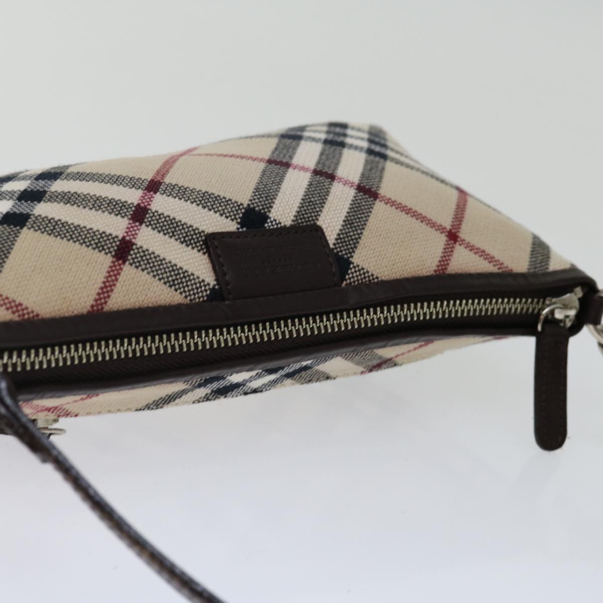 BURBERRY Nova Check Blue Label Shoulder Pouch Canvas Beige Auth 70804