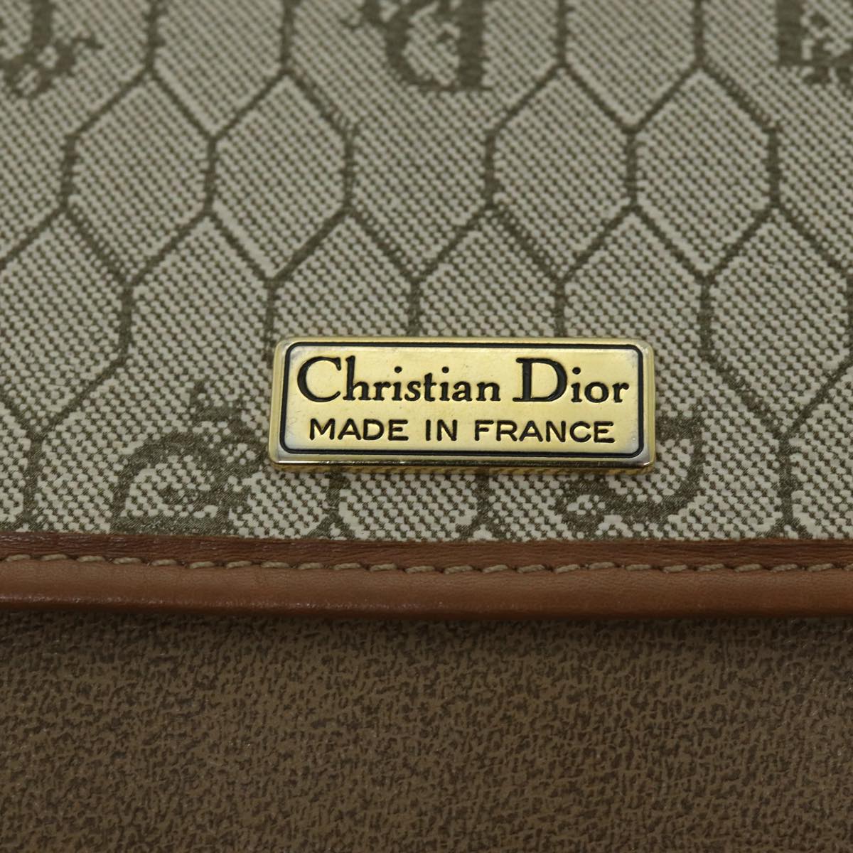 Christian Dior Honeycomb Canvas Shoulder Bag PVC Leather Beige Auth 70811