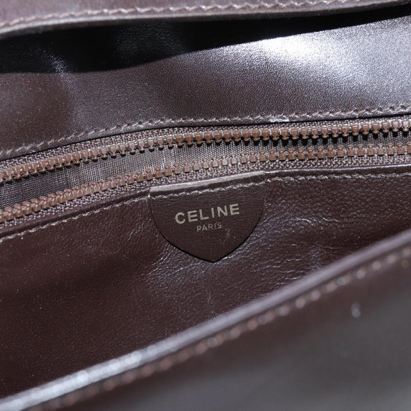 CELINE Shoulder Bag Leather Dark Brown Auth 70813