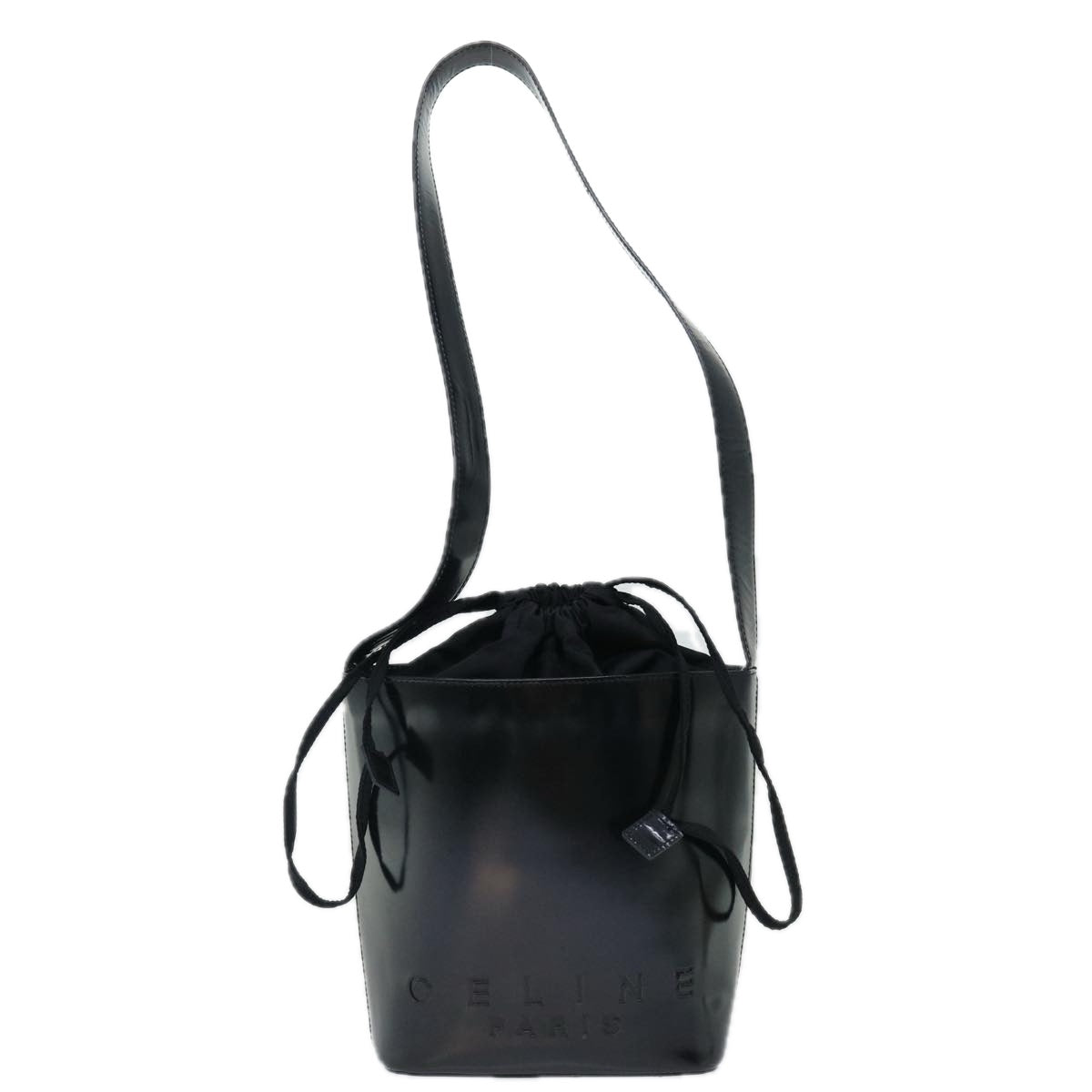 CELINE Shoulder Bag Enamel Black Auth 70828