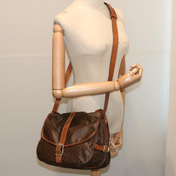 CELINE Macadam Canvas Shoulder Bag PVC Brown Auth 70829