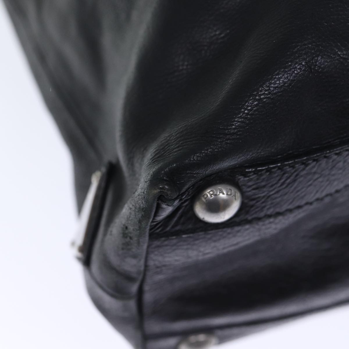 PRADA Hand Bag Leather 2way Black Brown Auth 70864