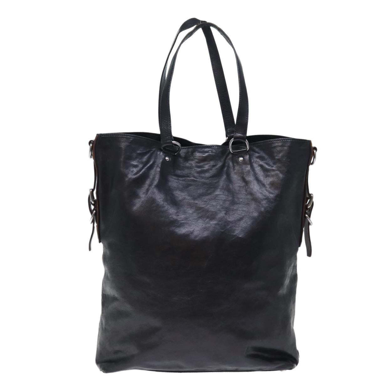 PRADA Hand Bag Leather 2way Black Brown Auth 70864 - 0