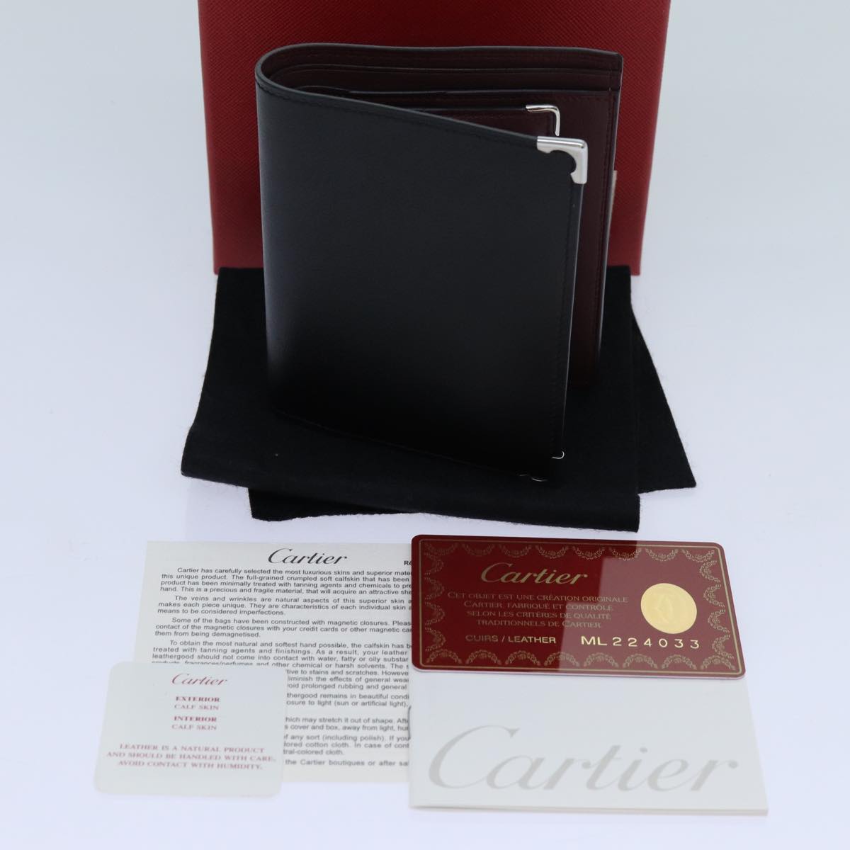 CARTIER Card Case Leather Black Auth 70877