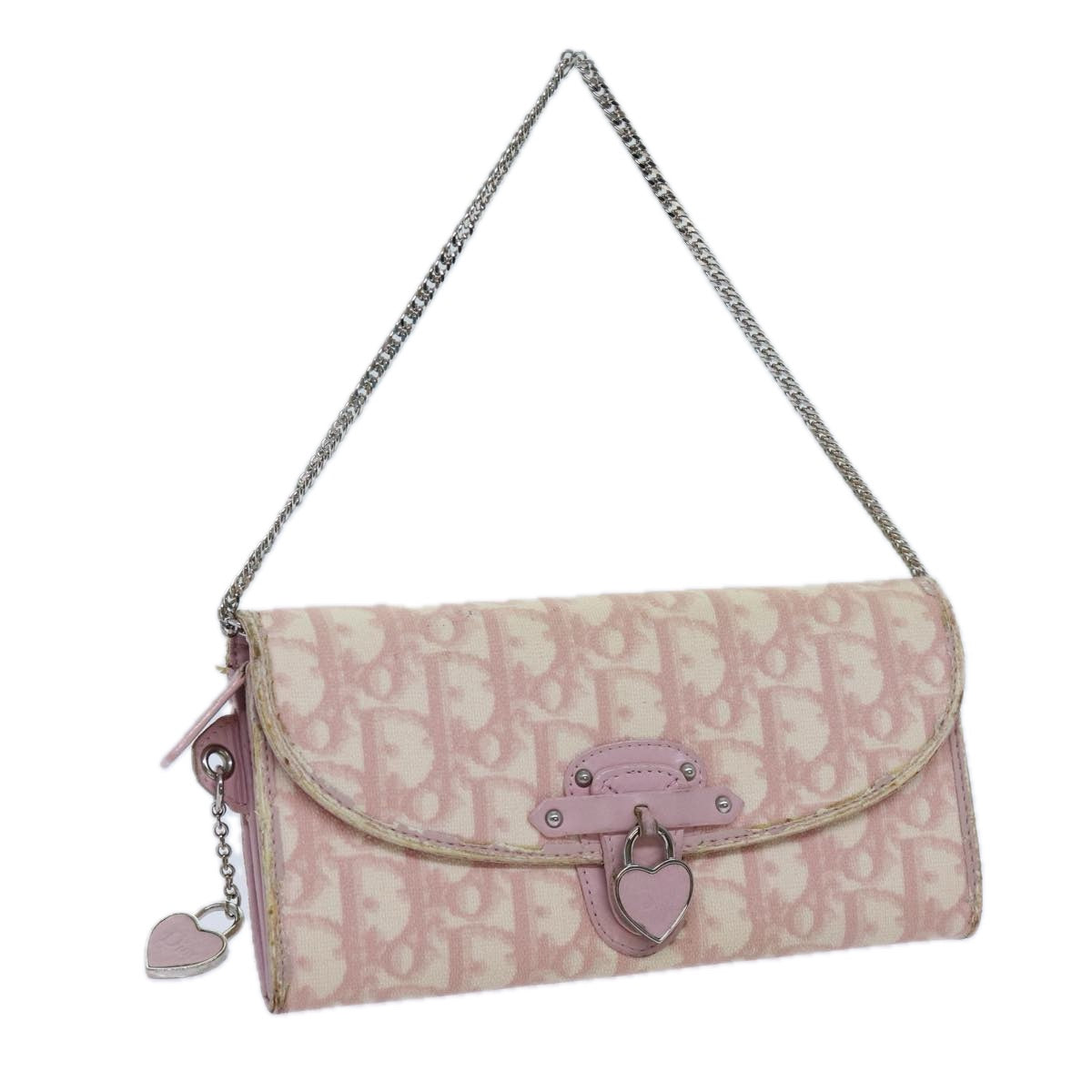 Christian Dior Trotter Canvas Wallet Shoulder Bag PVC Pink White Auth 70933